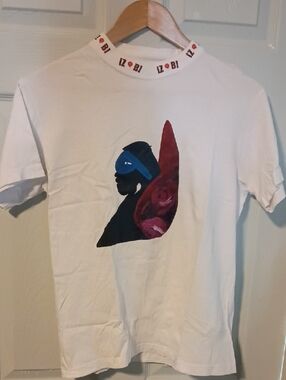 Zanerobe White Short Sleeve Tee with Black Silhouette and Red-Blue Graphic